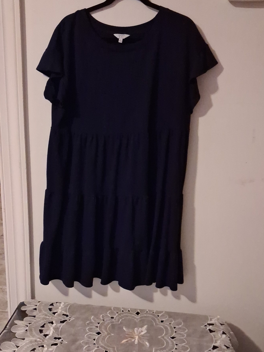 crown & ivy Navy Tiered Short Sleeve Asymmetrical Dress